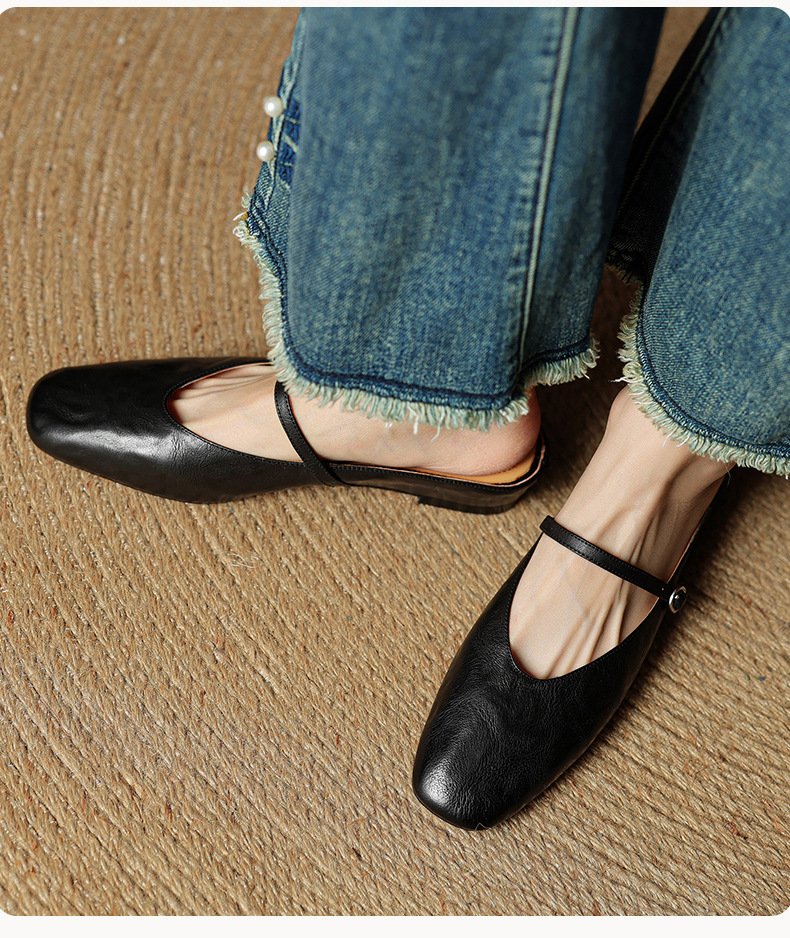 Dép mule nữ da cừu mũi tròn hở gót, gót thấp 4 cm, phong cách thời trang hè — đen chi tiết 11