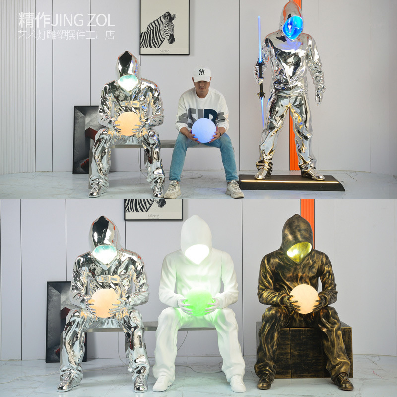인터넷 축하 웨이 YI 창조적 인 인간 모양 유행 놀이 예술 조각 바 KTV 모조 구리 앉아 자세 장식 예술 대형 장식품