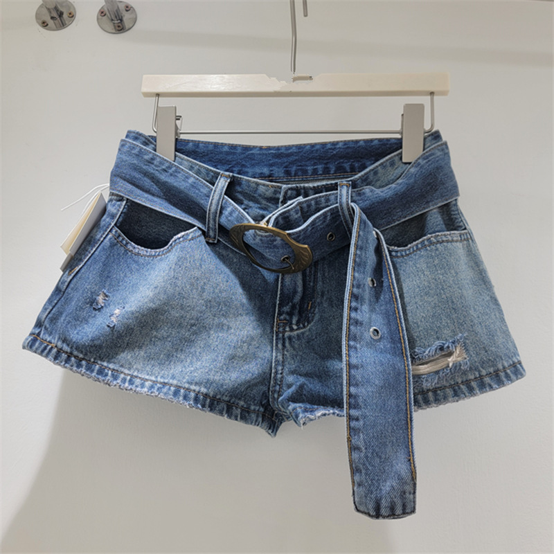 Pantalón Corto de Mezclilla Recto de Cintura Baja con Cinturón para Verano image 5