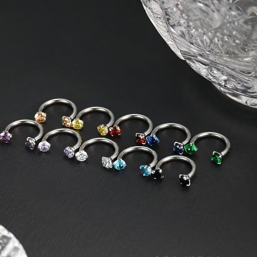 Cross-Border European And American C-Shaped Horseshoe Rod Zircon Ring Earrings Nose Stud Stainless Steel Piercing_voghion.com