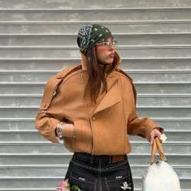 美式街头感时髦宽松纯色翻领短款皮外套女2026秋季新款跨境欧美风