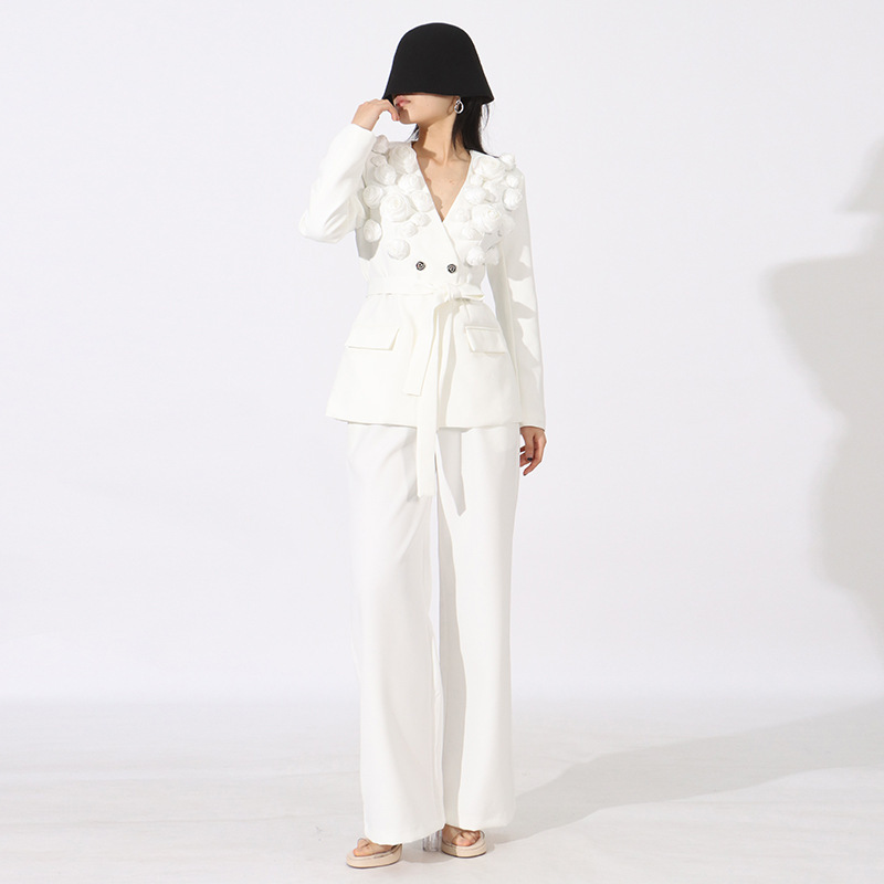 High-End Luxury Two-Piece Set 2026 Summer New Three-Dimensional Floral Ribbon Blazer + High-Waisted Wide-Leg Trousers Set for Women High-End Luxury Two-Piece Set 2026 Summer New Three-Dimensional Floral Ribbon Blazer + High-Waisted Wide-Leg Trousers Set for Women