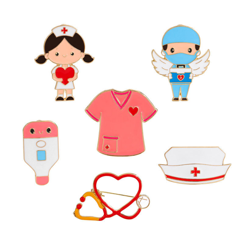 Washing and Protection Series Brooch International Nurses' Day Stethoscope Thermometer Love Clothes Decoration Alloy Oil Dropping Pin