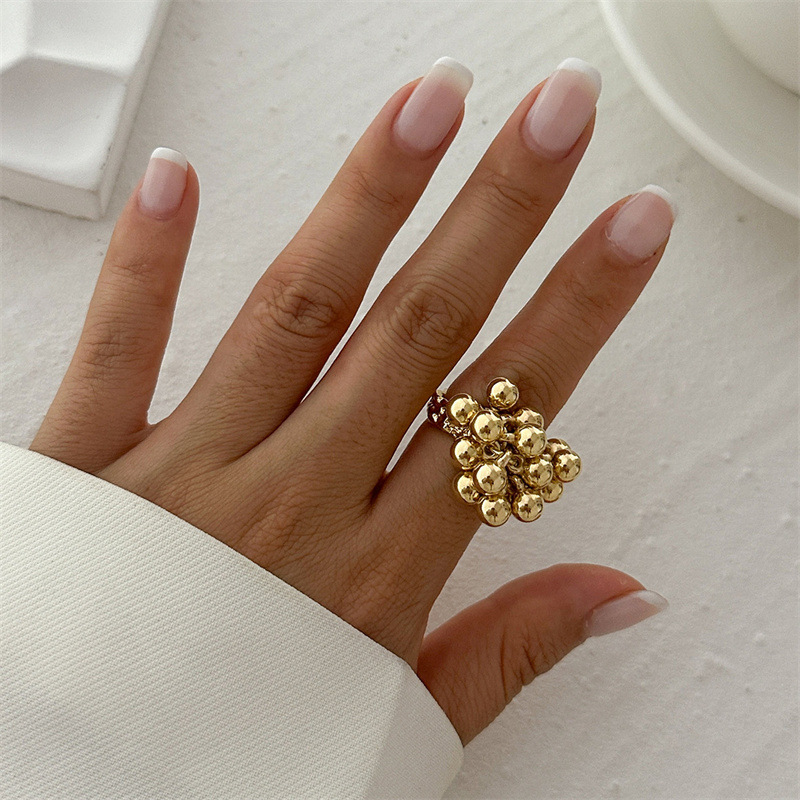 Irregular Pleated Ball Tassel Open Ring European and American Design Niche Index Finger Ring Accessible Luxury High-End Jewelry
