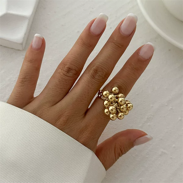 Irregular Pleated Ball Tassel Open Ring European and American Design Niche Index Finger Ring Accessible Luxury High-End Jewelry