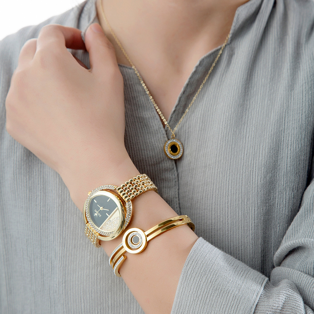 Reloj de mujer de 3 piezas traje caja de regalo pulsera de acero de titanio exquisito reloj de mujer 2021 Nuevo regalo