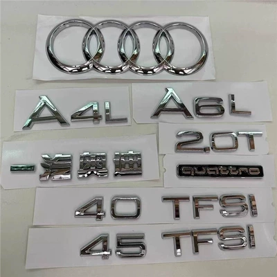 Audi car emblem modification: A6L engine displacement tail badge, original A4L rear lettering, A3, Q5, Q7, Q8 body side decals, four-wheel drive logo