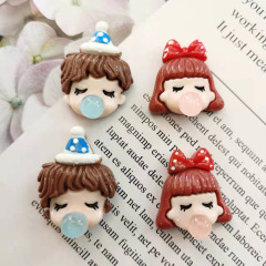 吹泡泡男孩女孩樹脂飾品配件 diy奶油膠收納盒水杯髮夾貼片材料