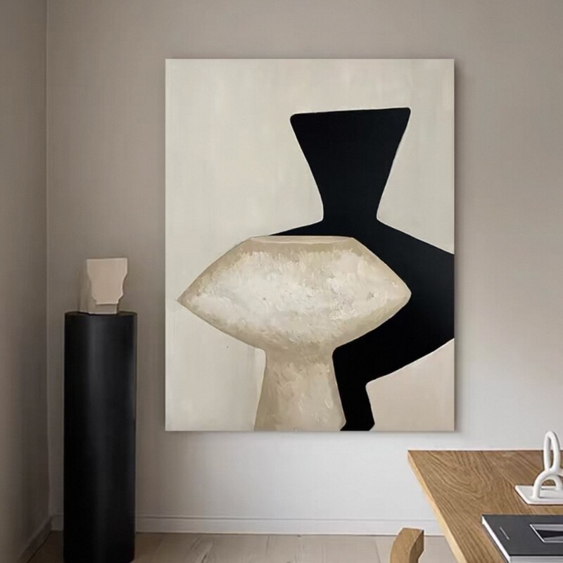 纯手绘黑白极简抽象装饰画侘寂风现代轻奢客厅玄关挂画肌理画|undefined