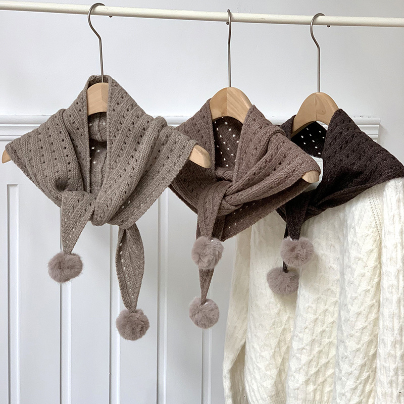 Sopa de mujer coreana de estilo universal bollo de lana original lindos bollo de lana triángulo tela bufandas de lana cálidas