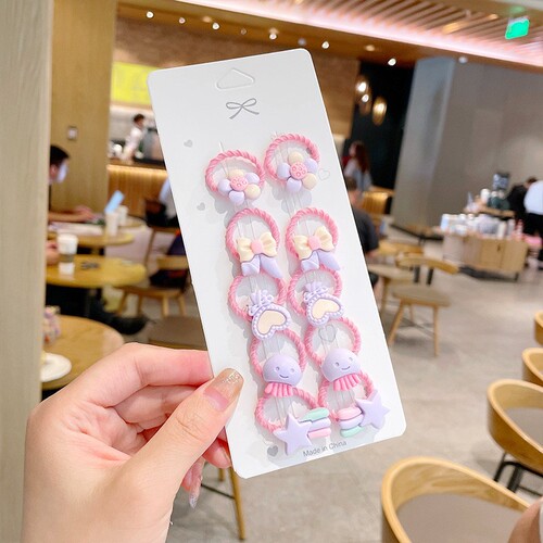 Children's Small Elastic Band Set of 10 Hair Accessories for Girls, Non-Hair Damaging, Baby and Toddler Hair Bands with Cute Beads