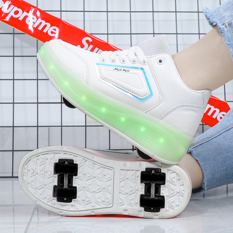 Nouvelles chaussures de marche patins à roulettes à quatre roues enfants et adolescents chaussures à roues LED chaussures lumineuses de charge_voghion.com
