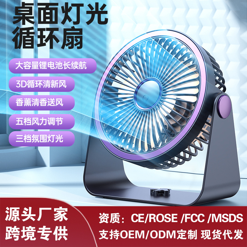 Desktop Air Circulation Fan Small Household USB Small Fan Dormitory Lighting Strong Wind Wall-Mounted Aromatherapy Fan
