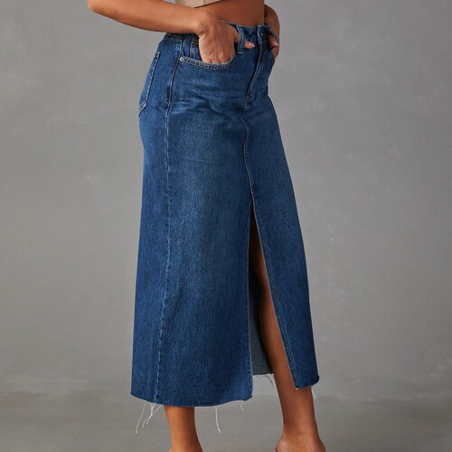 New style split denim skirt for women, high-waist washed American a-line skirt, medium and long