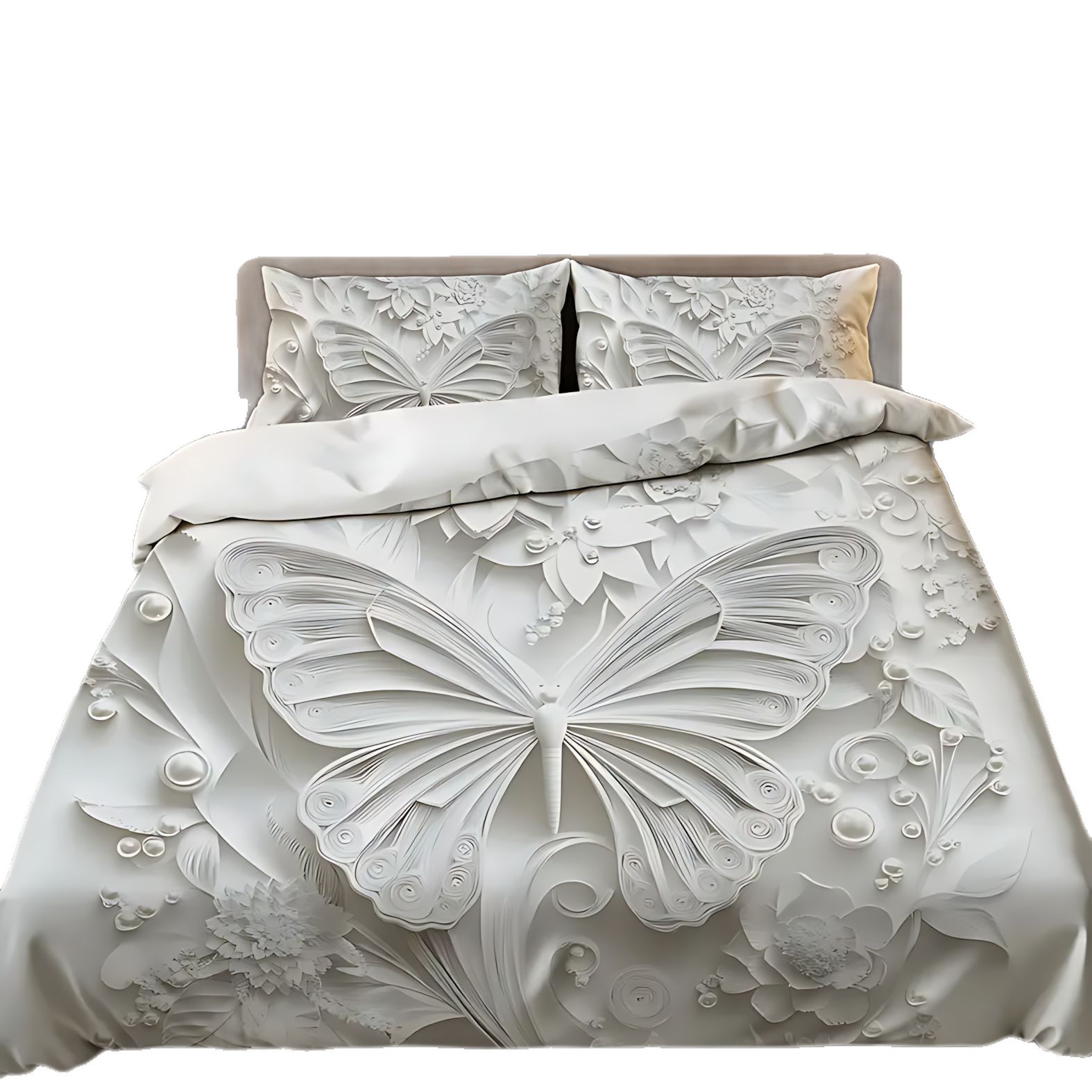 TEMU / JIT transfronterizo flores blancas y mariposas de alta definición digital impresión kit de edredón para diseñar