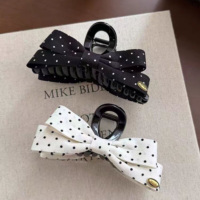 High-Appearance Value Polka Dot Bow Hair Clip for Women, Fabric Dot Design, Elegant Spring Clip, High Ponytail Clip, Shark Clip Hair Accessory High-Appearance Value Polka Dot Bow Hair Clip for Women, Fabric Dot Design, Elegant Spring Clip, High Ponytail Clip, Shark Clip Hair Accessory