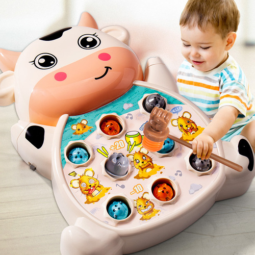 Children's educational electric whack-a-mole large infant and toddler early education game console pig pig cow music toy for men and women
