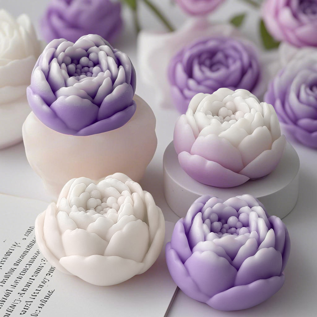Jiahuimei Molde de pastel de peonía Flor de bricolaje Vela de aromaterapia de flores Jabón hecho a mano Molde de silicona de piedra de expansión