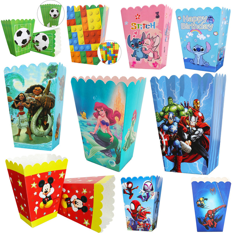 Stitch Spider-Man Mickey Avengers Mermaid Theme Children's Birthday Party Decoration Popcorn Box