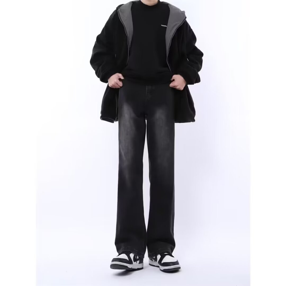 Vaqueros de primavera y otoño americanos 2024 para hombres lavados y desgastados Vaqueros rectos sueltos de la calle de moda retro