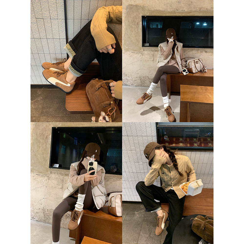 Edición de cuero de vaca ~ Grape Madre con la misma altura retro cordón de cuero zapatos casuales de baja altura zapatos de entrenamiento de mujeres zapatos de carreras