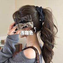 高级感格纹蝴蝶结发夹学院风少女后脑勺盘发香蕉夹马尾香蕉夹竖夹