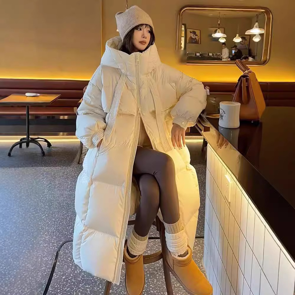 2024 nuevo tipo de ropa de algodón de pluma gruesa, ropa de algodón de rodilla larga de mujer, ropa de pan holgada coreana, chaqueta de algodón de invierno