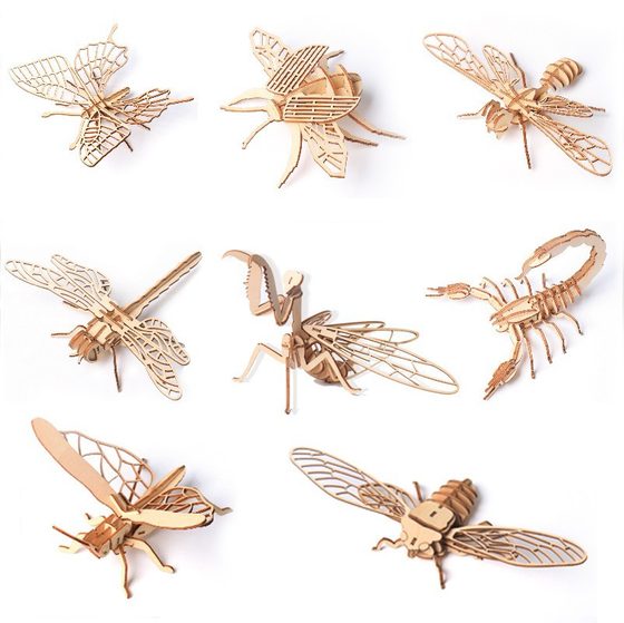 Wooden puzzle variety of insect three-dimensional jigsaw puzzle children's early education gift creative DIY assembled model toys