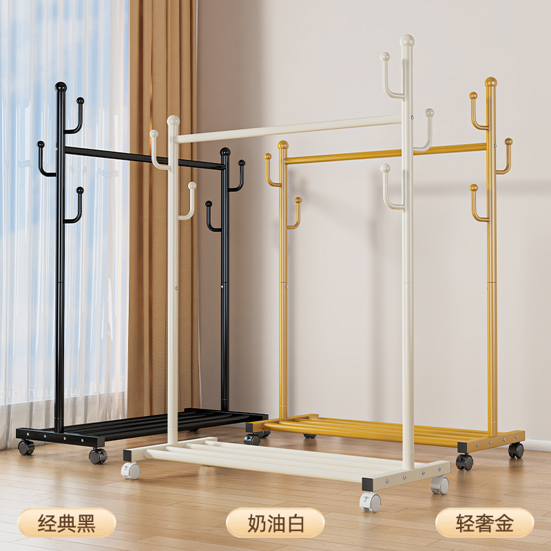 가정용 침실 옷 걸이용 바닥 스탠딩 옷 건조대 접이식 단일 막대 간단한 실내 기숙사 모바일 옷 건조대