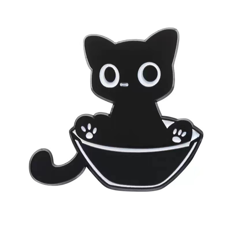 卡通搞怪小黑猫胸针个性黑色小猫可爱液体猫咪黑猫合金包包配饰品|undefined