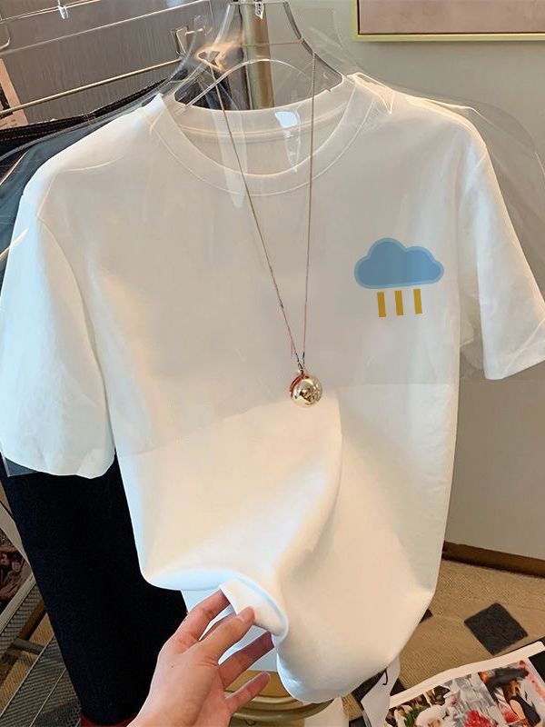 Manga corta nicho ins luz verano delgado cuello redondo pequeño fresco manga corta hombres y mujeres mismo estilo pareja desgaste versátil casual t