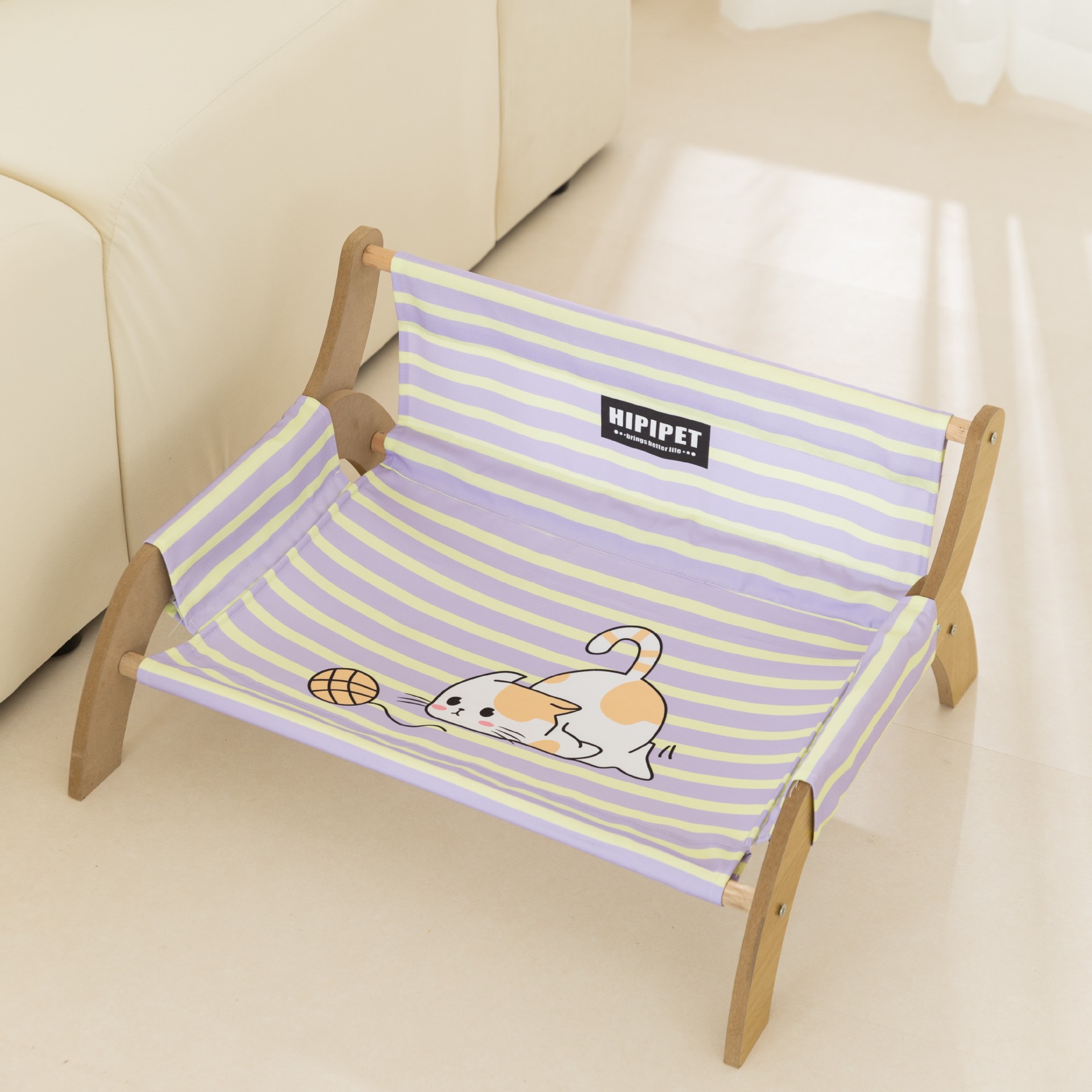 Sofá de gato fresco transpirable persiguiendo pelota de gato estriado sillón de cama de gato mascota madera suministros de cama de gato