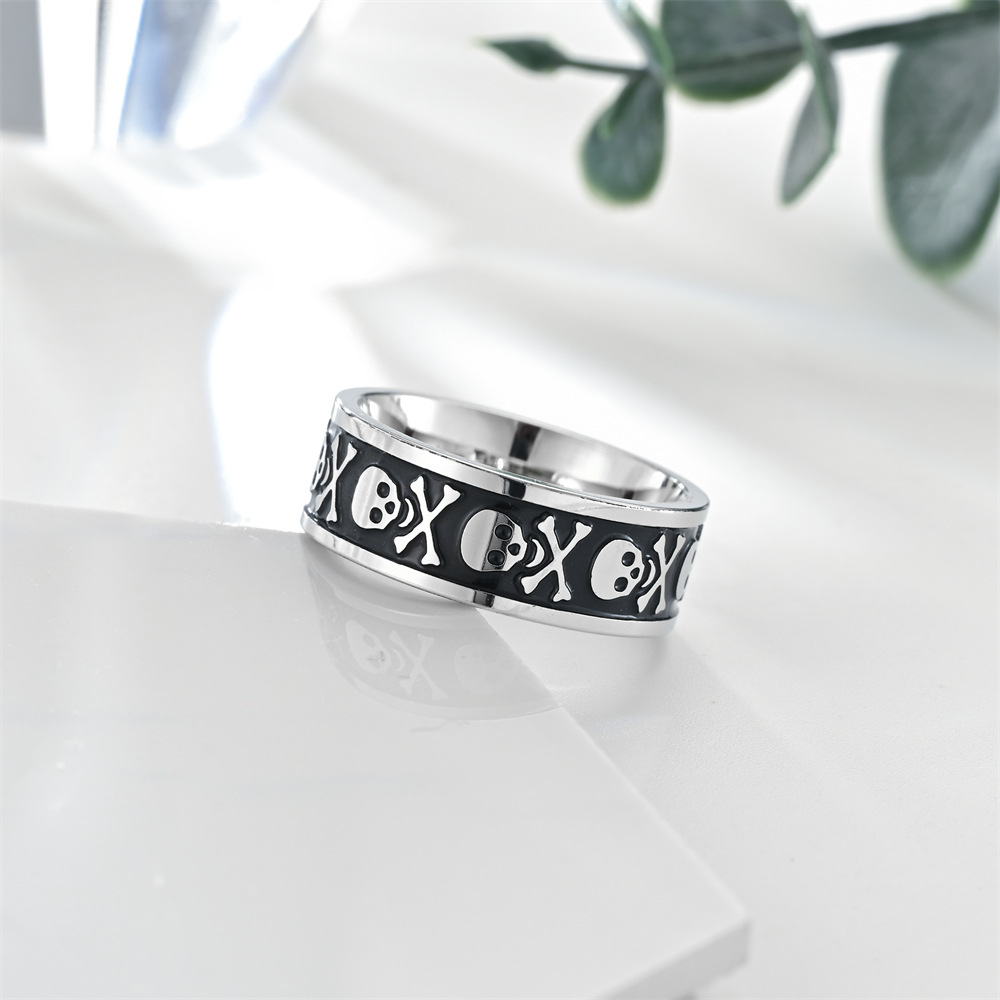 Daily, Street Occasion Titanium Steel Material Hip-Hop Skull Titanium Steel Halloween Men's Rings