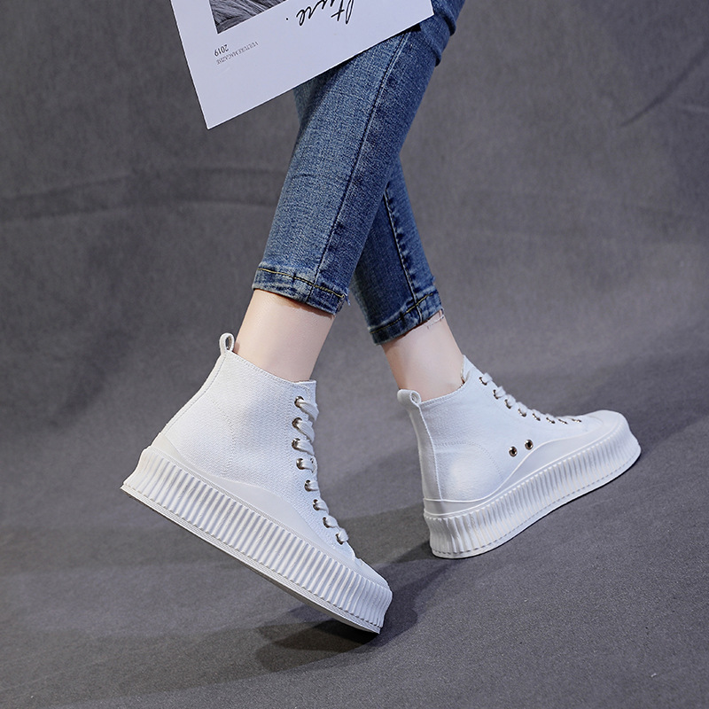 Summer thick sole sponge cake casual shoes with elevated canvas shoes, casual sports shoes, flat bottoms, high top, and_voghion.com