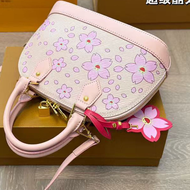 Cross-Border Textured Western-Style Printed Handbag, Fashionable Cherry Blossom Purple Shell Bag, Retro Trendy Shoulder Bag