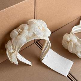 出口品质高定手工菲律宾麻纱发箍优雅法式复古花朵网纱摄影批发价