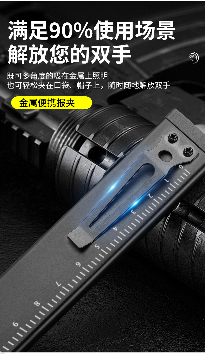 Ultra-thin flashlight with strong light, rechargeable, ultra-bright, outdoor long-range, compact and portable, super powerful LED magnetic repair work light