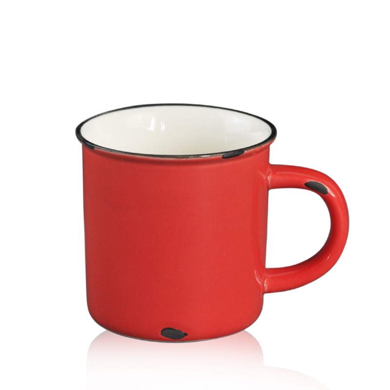 Color exterior, blanco interior, taza de cerámica vieja, taza de cerámica esmaltada de imitación, logotipo impreso, taza nostálgica de comercio exterior, bricolaje