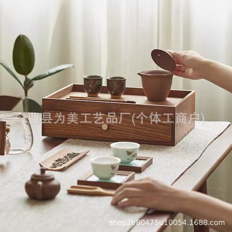 Black Walnut Wooden Storage Box for Home Use, Desktop Tea Set, Tea Cake Organizer, Multi-Purpose Drawer-Style Solid Wood Storage Box Black Walnut Wooden Storage Box for Home Use, Desktop Tea Set, Tea Cake Organizer, Multi-Purpose Drawer-Style Solid Wood Storage Box