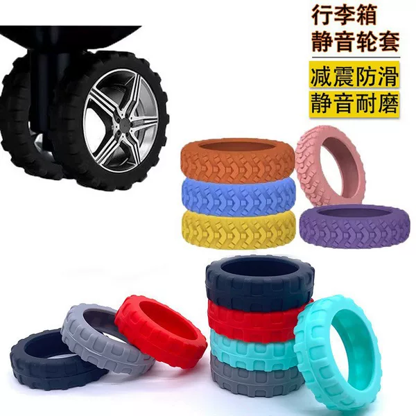 Luggage wheel protective cover rubber ring, set for silent universal wheels of trolley travel suitcases, silicone wheel replacement casters
