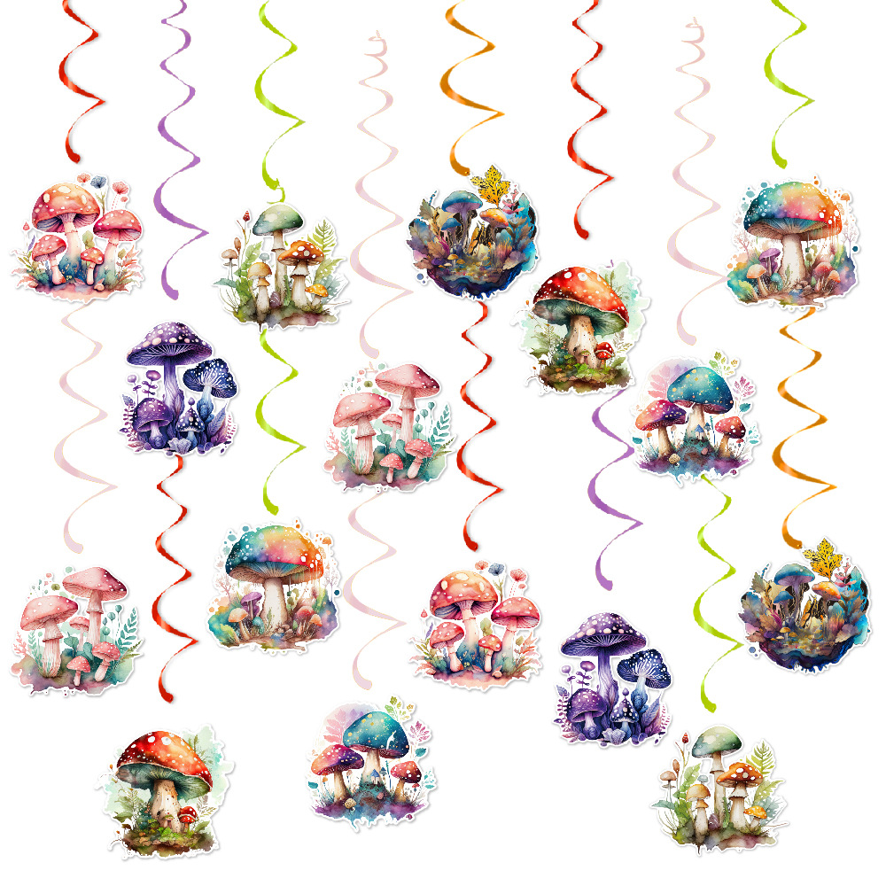 Cruz-frontera nueva acuarela seta fiesta de cumpleaños decoración espiral colgante niños seta fiesta espiral colgante