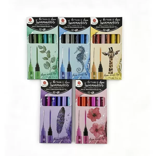 DecoTime Dual-Tip Marker Pen 6-Pack Metallic Colors Fine Tip Water-Based Soft Brush for Drawing and Journaling, Best Seller in Cross-Border Sales