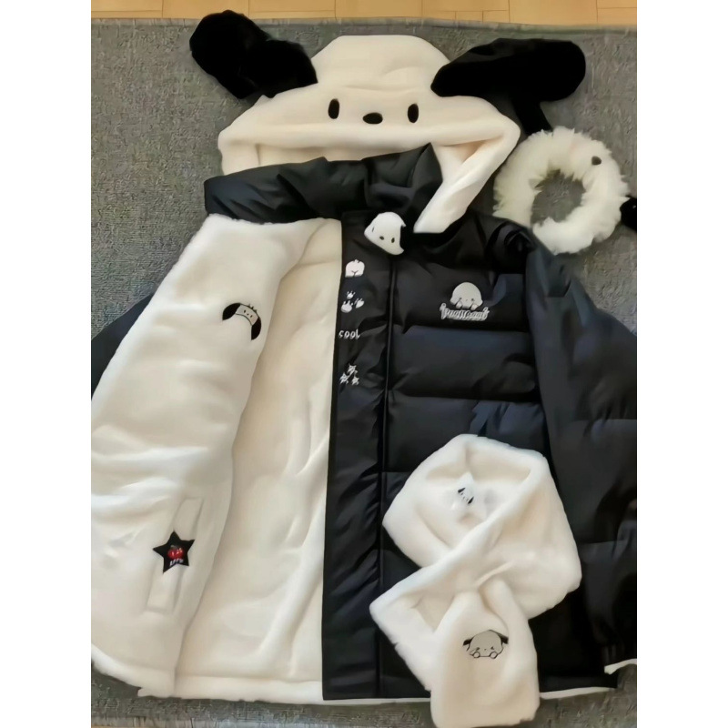 双面穿羊羔绒黑色棉服棉衣女冬季小个子可爱面包服加厚兔耳朵外套