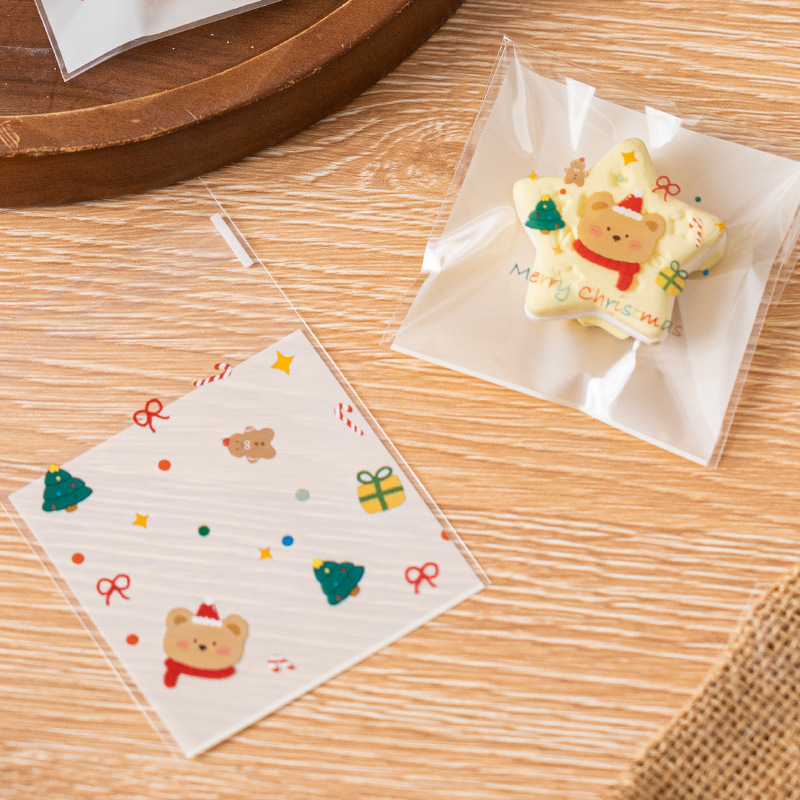 Bolsa de embalaje crujiente de copo de nieve de dibujos animados lindo transparente Bolsa autoadhesiva autoadhesiva Galletas horneadas Bolsa de embalaje pequeña individual