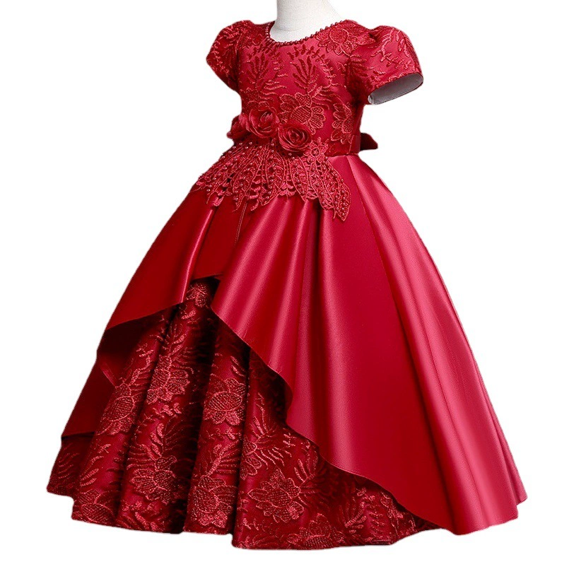 Экспортное новое европейское и американское длинное популярное детское платье в европейском и американском стиле, роскошное модное платье для девочек с атласной вышивкой