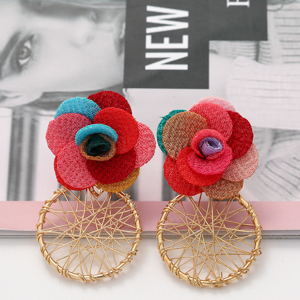 Pendientes De Flores De Encaje De Tela De Gasa Multicapa De Nueva Moda display picture 6