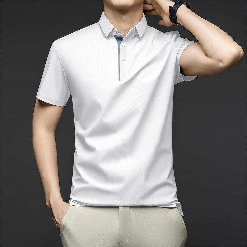 New Business Lapel Men's Polo Shirt, Fashionable Casual Ice Silk Short Sleeve Nylon Spandex Quick-Drying Multi-Color T-Shirt, High Quality
