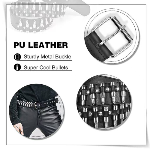 New Cross-border American Fashion Bullet Head Embossed Belt for Women, Personality Punk Decorative Pants Belt, Ins Direct Sale Manufacturer