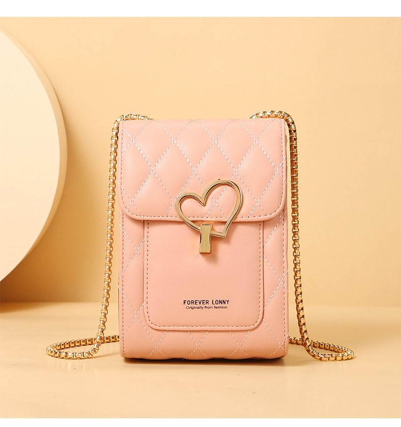 Women's Pu Leather Heart Shape Solid Color Fashion Square Buckle Phone Wallet Crossbody Bag Chain Bag display picture 1