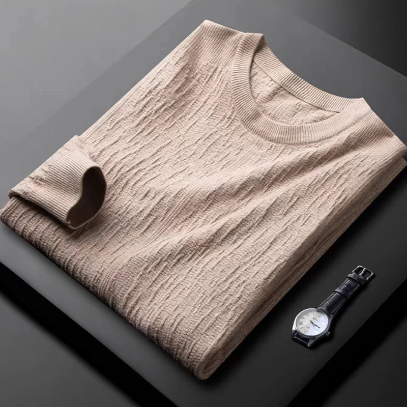 Men's Clothing Light Luxury Round Neck Sweater Men's Autumn And Winter New Light Business Slim High End Jacquard Bottoming Sweater Men's Wholesale_voghion.com
